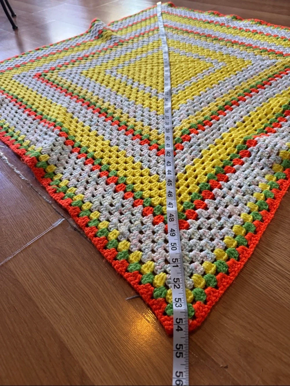 Vintage Hand-knit made Granny Square Afghan 70s Retro lapghan 38X38 grannycore